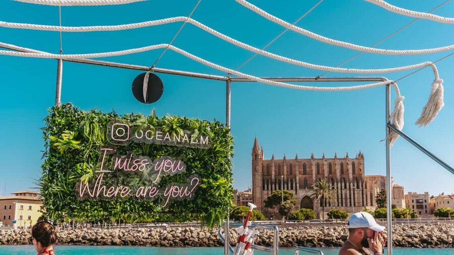 From Magaluf: Palma Bay Sightseeing Cruise with Live Music - Palma Cathedral from the water